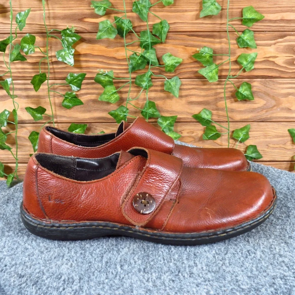 B.O.C. C40041 Womens Leather Hook-and-Loop Loafers Size 9.5 Casual Brown Shoes